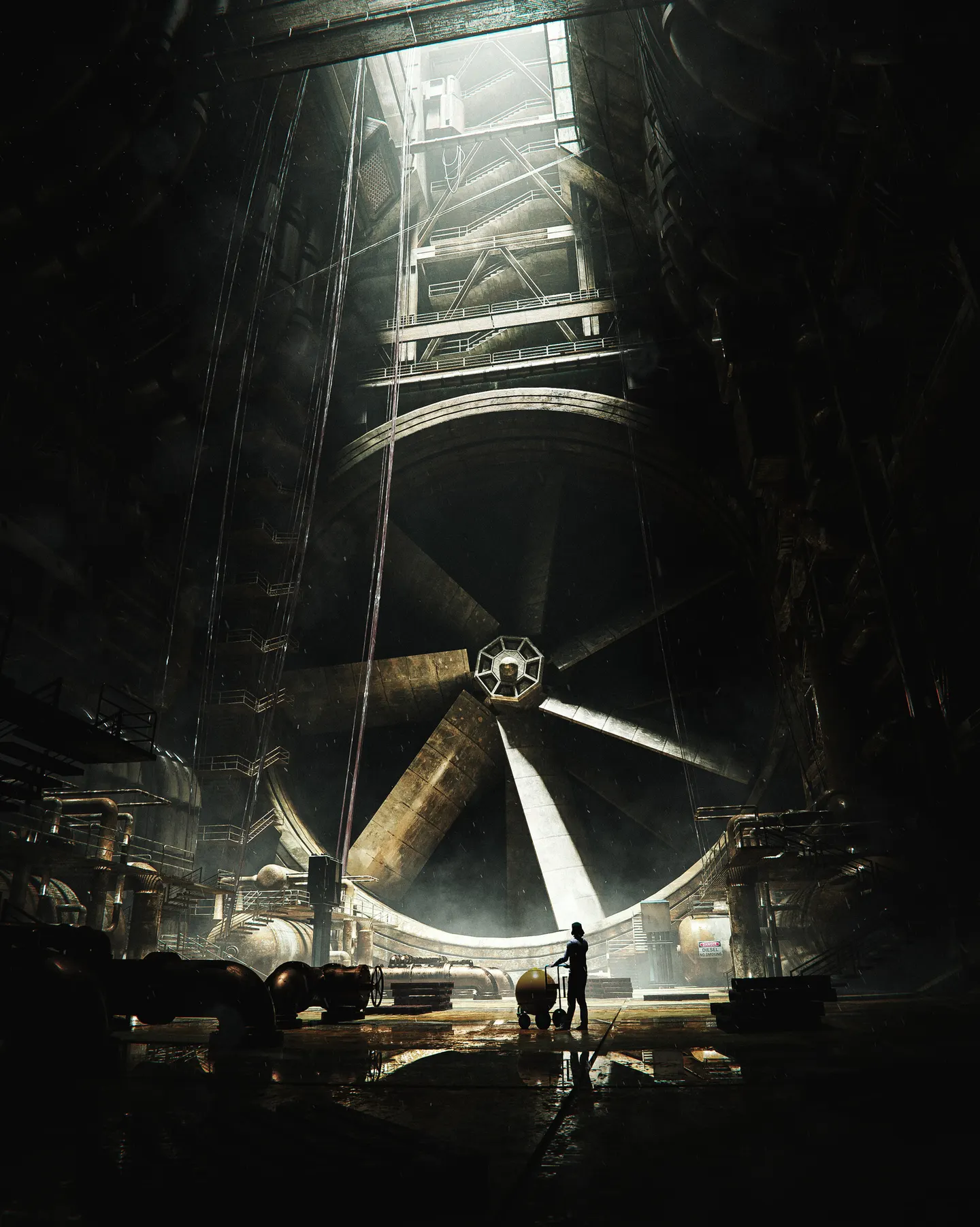 Escena industrial en 3D.